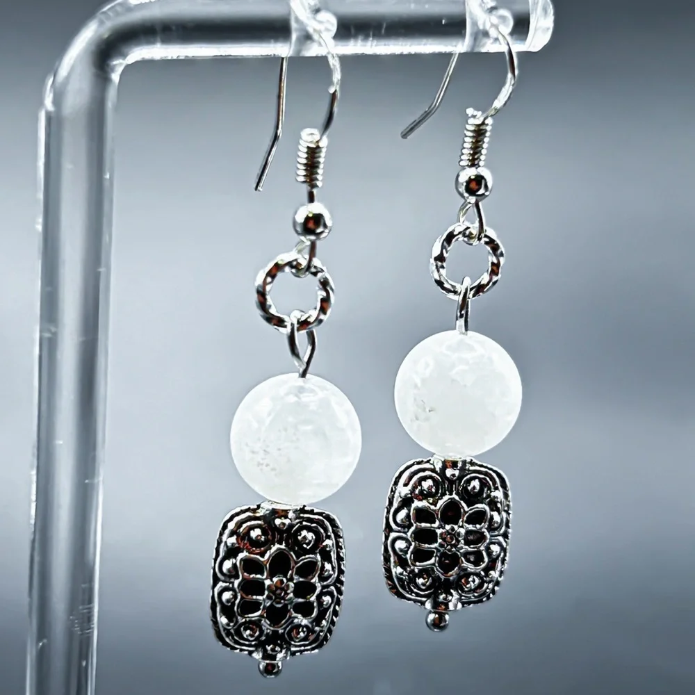 NWOT Sterling silver and stainless steel genuine moonstone earrings - Picture 8 of 11